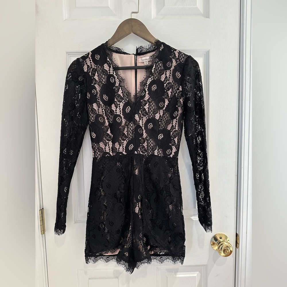 Francesca’s Black Lace Long Sleeve Romper - Size XS